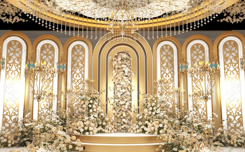 陈仓香槟色调婚礼堂效果展示